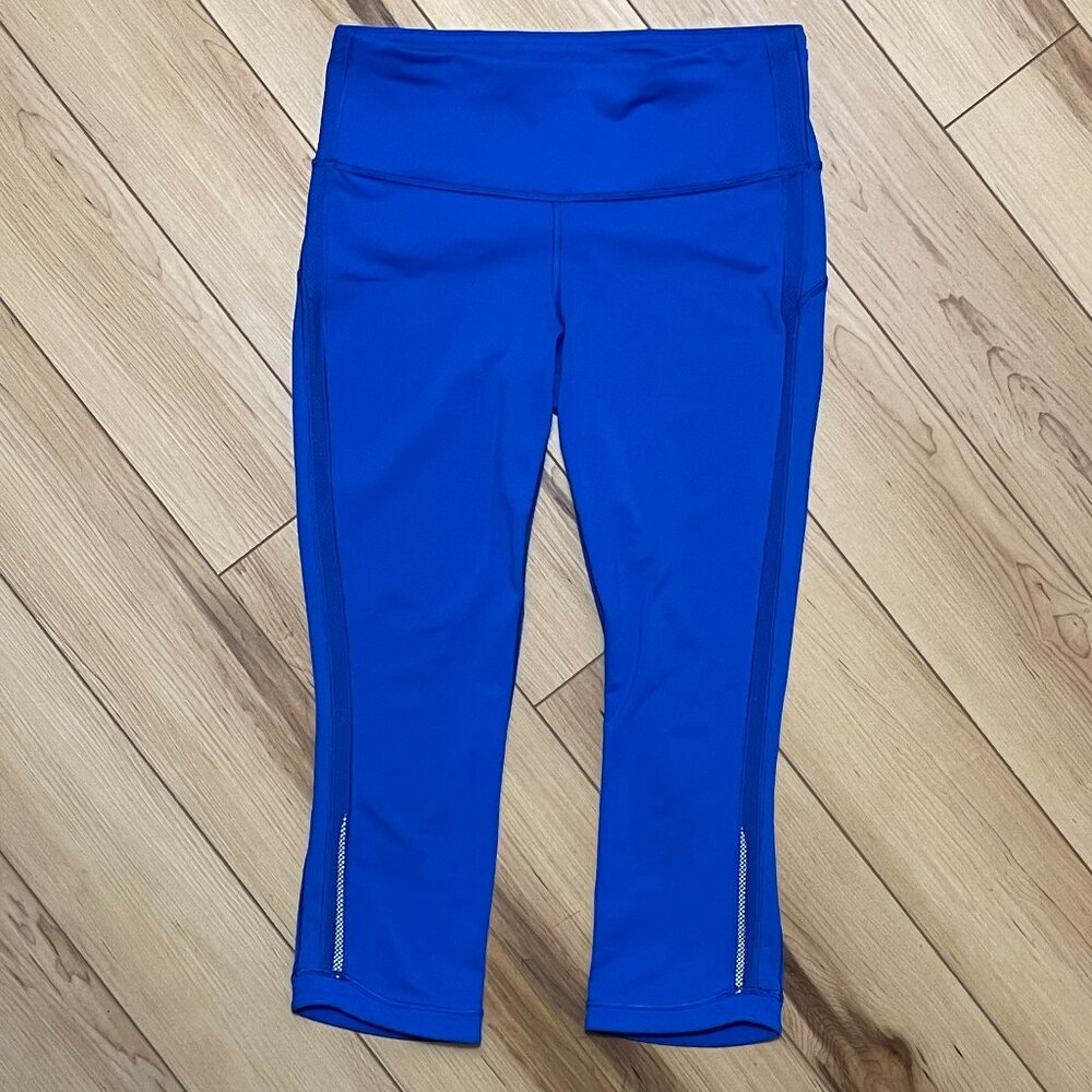Lululemon Hit It Crop 21" Leggings Mesh Detail Cerulean Blue